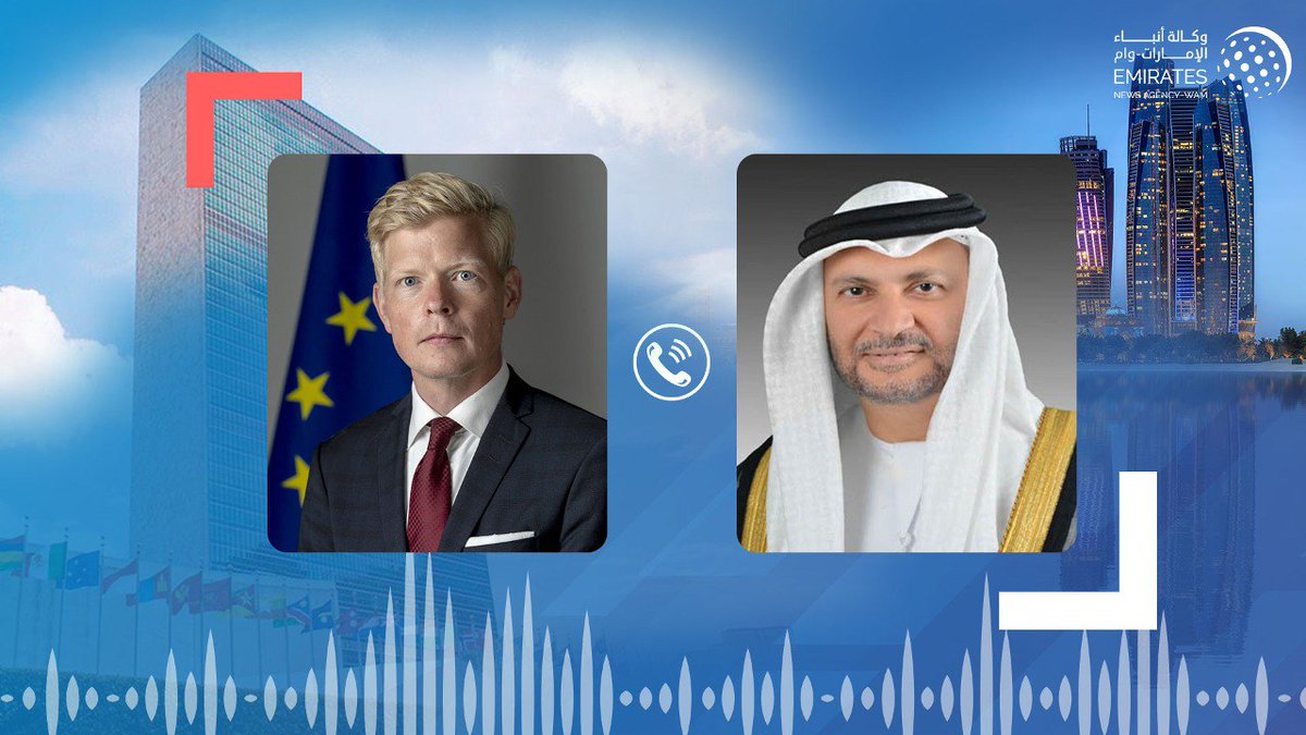 Gargash receives a phone call from the UN envoy to Yemen, during which he reviews the nature of the heinous terrorist attack carried out by the Houthi militias on civilian targets in the UAE and Umm Al Quwain