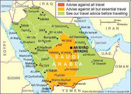 Le Royaume-Uni conseille désormais à ses citoyens de ne pas se rendre dans certaines régions d'Arabie saoudite, notamment à Riyad, pour des motifs non essentiels.